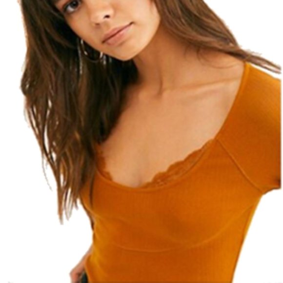 Free People Lace Cuff Long Sleeve Boho Top - Picture 3 of 9